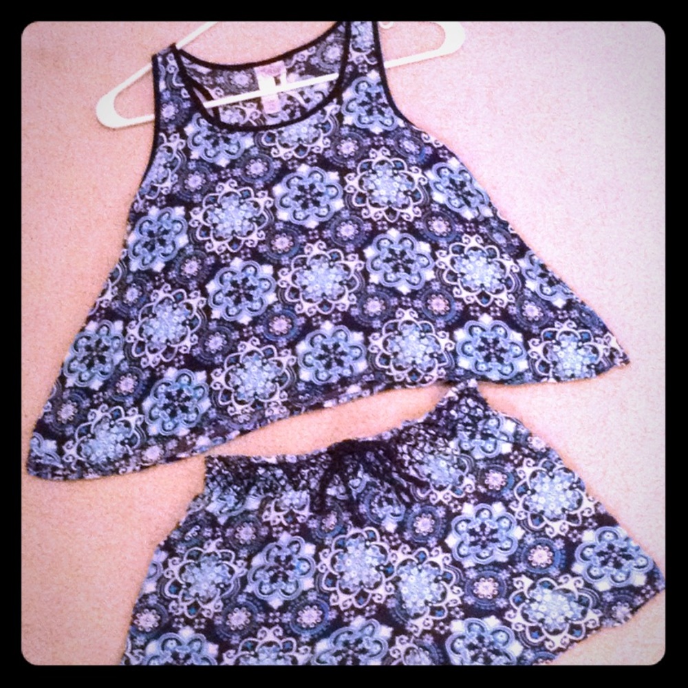 2 piece cute pool blue/white/ navy summer outfit